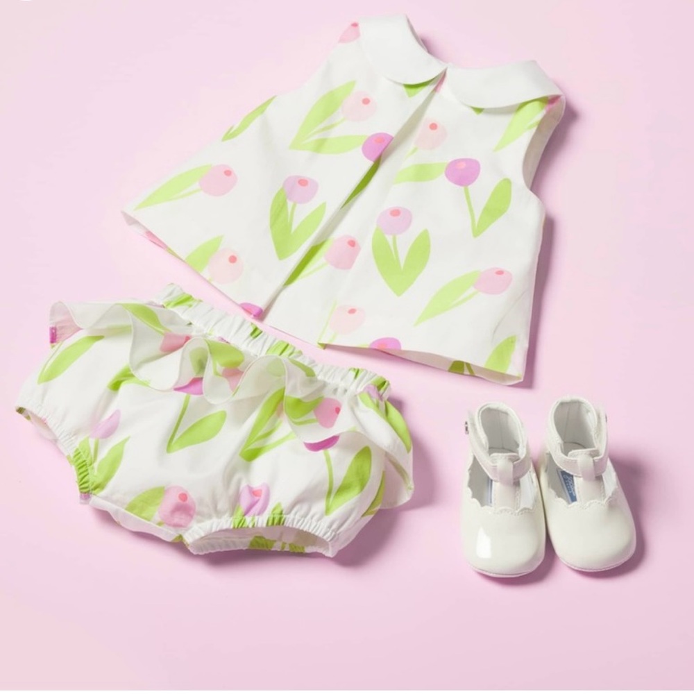 Jacadi Paris Baby Outfit with Pink and Green Accents size 12m